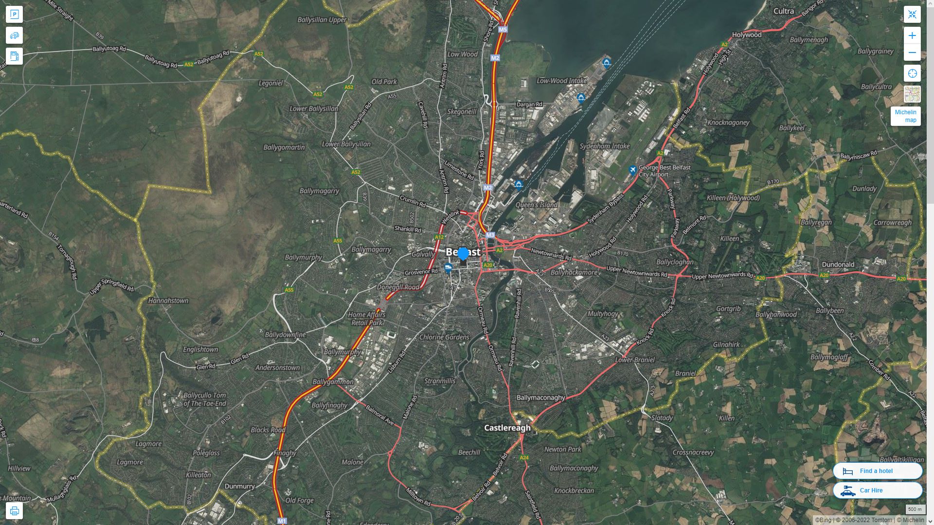 Belfast Highway and Road Map with Satellite View